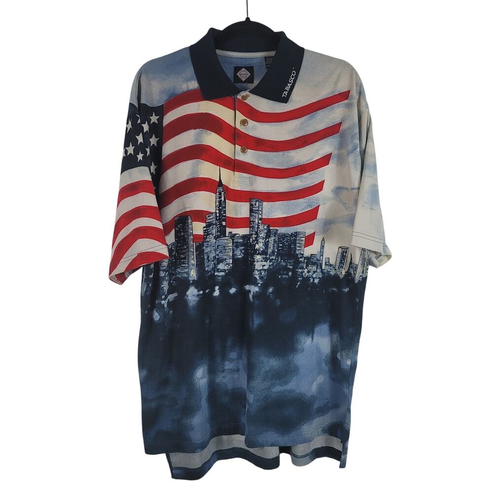 Tabasco Men's Collar 1/4 Buttons American Flag Brand Shirt Lg